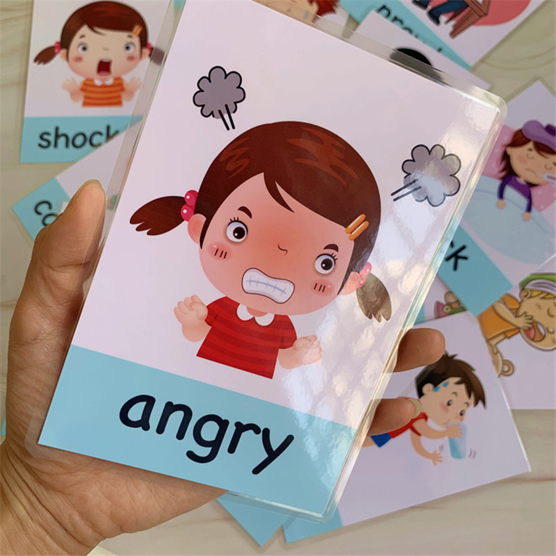 Educational Cartoon For Kids - 14 ชิ้น Montessori เด็กการ์ดการเรียนรู้ภาษาอังกฤษการ์ตูน Emotion แฟลชการ์ดเด็กของเล่นเพื่อการศึกษาเกมหน่วยความจําสําหรับเด็ก