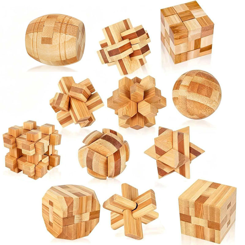 Brain Teaser Cube - ของเล่นปริศนาล็อคหลู่ปัน ขนาด 4.5 ซม. ทำจากไม้ไผ่ ฝึกสมอง